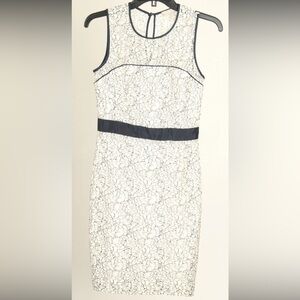 Banana Republic Dress Women’s 2P White Black Sheath Sleeveless Floral Lined